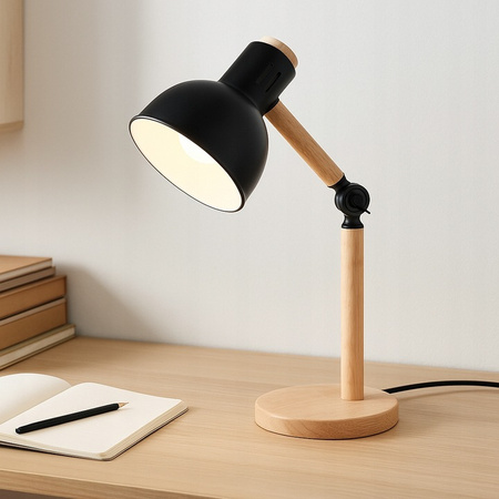 Stolní stolní lampa Nastavitelná E27 Školní noční spínač Zapnout/Vypnout Černá hnědá Woody Masterled