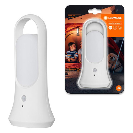 LED stojací lampa 0.65W baterie 6V 4000K Neutrální bila přenosná s pohybovým a soumrakovým senzorem 21cm NIGHTLUX LANTERN LEDVANCE