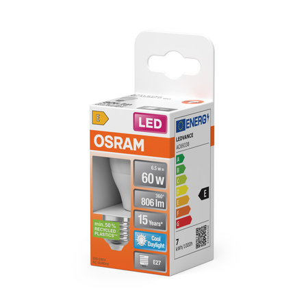 LED žárovka P45 kapka E27 6,5W = 60W 806lm 6500K studená bílá 150° STAR CLASSIC Osram