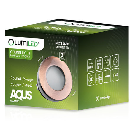 Halogenová Osvětlení Podhledová Koupelnová Hermetická GU10, IP44 Stálá Měděná AQUS LUMILED