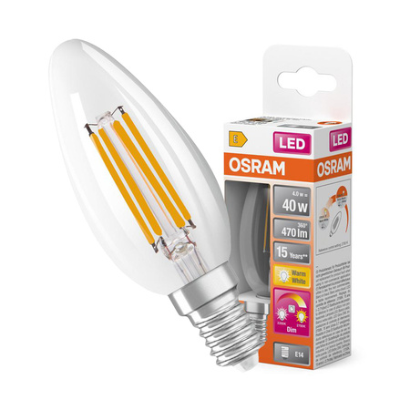 LED žárovka E14 B40 4W = 40W 470lm 2200-2700K Teplé 300° vlákno Stmívatelná OSRAM Superstar 