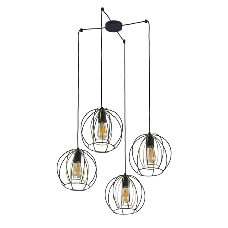 JAULA Závěsné stropní svítidlo Drátěný lustr Černá a zlatá Industrial 4xE27 6252 TK Lighting