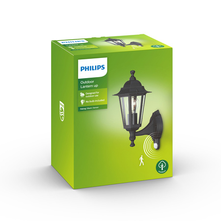 Zahradní lampa LED nástěnná lampa PEKING myGarden E27 IP44 nahoru Lucerna s čidlem soumraku Černá PHILIPS