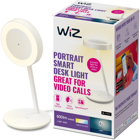 LED portrétní stolní lampa bílá CCT SMART WiFi WiZ