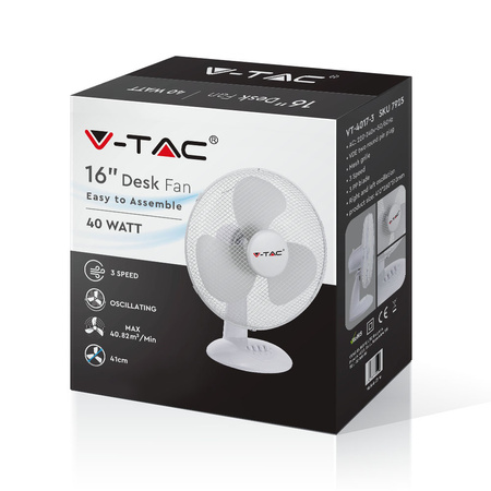 Stolní ventilátor 40W 3 ramena 40 cm Bílá VT-4017-3 V-TAC