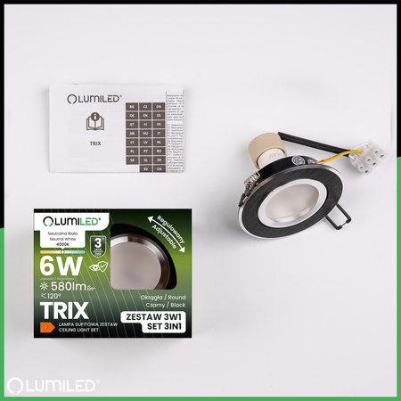 TRIX 3v1 GU10 6W 4000K Black LUMILED kruhové halogenové svítidlo pro zapuštěnou montáž