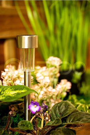 LED zahradní lampa na solární pohon satén INOX / CHROME