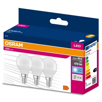 3x LED žárovka E14 P45 4.9W = 40W 470lm 4000K Neutrální bila 200° OSRAM HODNOTA