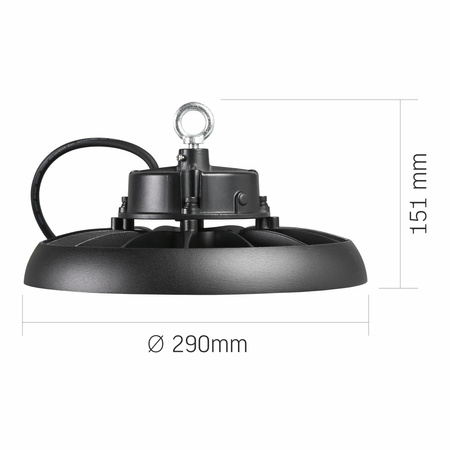 High Bay 150W 25000lm 5000K neutrální bílá 90° černá závěsná LED průmyslová lampa IP65 Videx