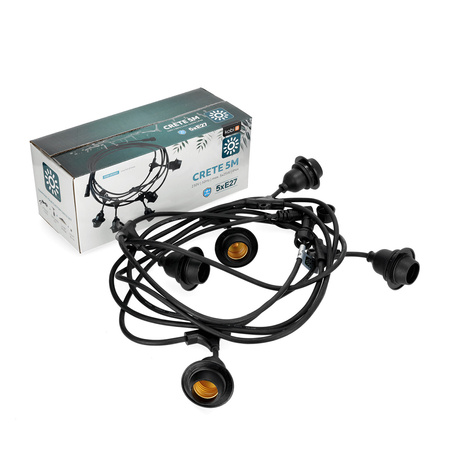 Venkovní zahradní světelný řetěz 5x E27 černý IP44 5m Kréta Kobi