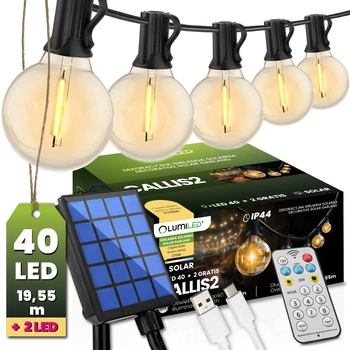 Solar Garden Girland 40x LED okrasné koule 19,55m 2700K Warm + dálkové ovládání CALLIS2 LUMILED