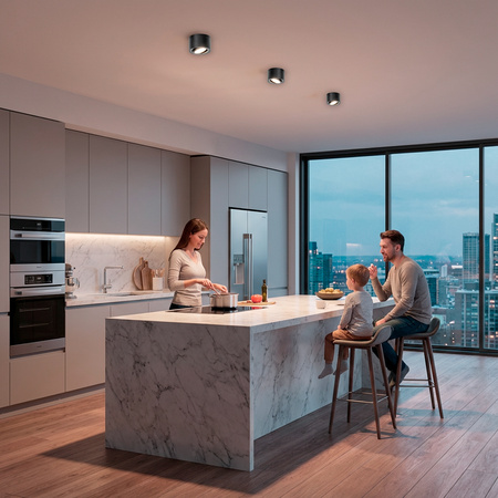 Povrchové Halogenové svítidlo, TUBA SPOT Nastavitelná Kulatá 50mm Černá AMAT-S + LED 7W 3000K LUMILED