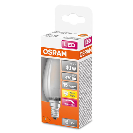 LED žárovka E14 B35 4.8W = 40W 470lm 2700K Teplá bílá 300° vlákno OSRAM SUPERSTAR Stmívatelné
