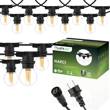 Venkovní řetěz 10m, 10x E27 Žárovky 7W 3000K NARCI LUMILED