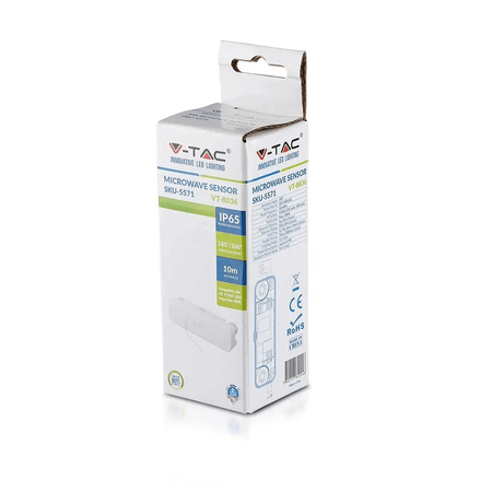 Mikrovlnný pohybový senzor 180°/360° IP65 BÍLÁ povrchová montáž na stropní stěnu nastavitelná V-TAC