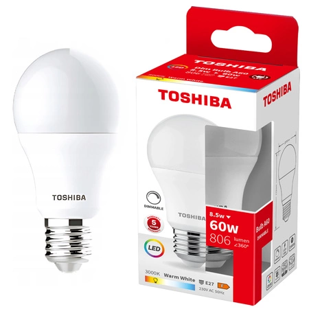 LED žárovka E27 A60 8,5W = 60W 806lm 3000K Warm Dimmable TOSHIBA