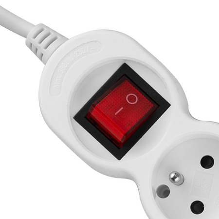 Síťový prodlužovací kabel uzemněný napájecí pásek 5 zásuvek 1,5 m vypínač bílý kabel Lendo Lumiled