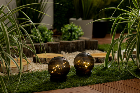 LED solární zahradní lampa ozdobná koule s hroty 3000K IP44 10cm