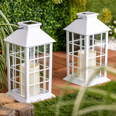 Solární LED zahradní lampa závěsná bílá 27cm