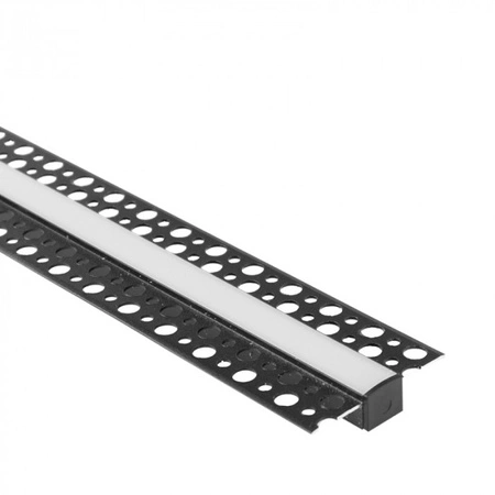 Hliníkový LED profil pro sádrokarton REGIPS Zapuštěný pod omítku Černý 1m s mléčným stínítkem pro LED pásky + krytky Ecolight řady GP