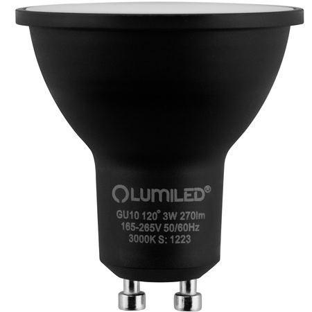 10x Žárovka LED GU10, 3W = 25W 270lm 3000K Teplá bílá 120° Černá LUMILED