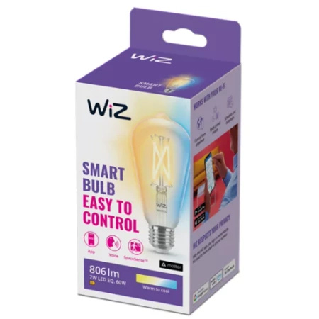 LED žárovka E27 Edison ST64 7W = 60W 806lm 2700-6500K TW FILAMENT Smart SMART WiFi Bluetooth App WiZ