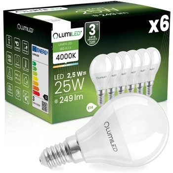 6x Žárovka LED E14, P40 2.5W = 25W 249lm 4000K Neutrální bílá 180° LUMILED