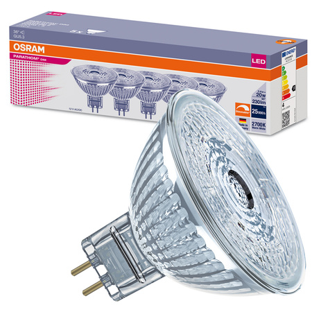 5x LED žárovka MR16 reflektor GU5.3 3,4W = 20W 230lm 2700K teplá bílá 36° Dimmable PARATHOM DIM Osram