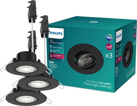 3x LED vestavné svítidlo 5W 550lm 4000lm neutrální bílá neutrální bílá pohyblivé kulaté černé stmívatelná 3STEP SceneSwitch Cilantro Philips