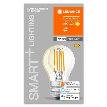 E27 P40 LED žárovka 4W = 40W 2700K Teplá bílá 470lm 300° LEDVANCE SMART+ WIFI vlákno Stmívatelné
