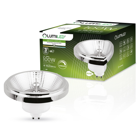Žárovka LED GU10, ES111 15W = 100W 1521lm 4000K Neutralní bílá 38° Stříbrná Stmívatelná LUMILED