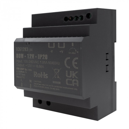 Napájecí zdroj na lištu DIN pro LED pásky 80W 12V 6,66A IP20 PREMIUM Ecolight