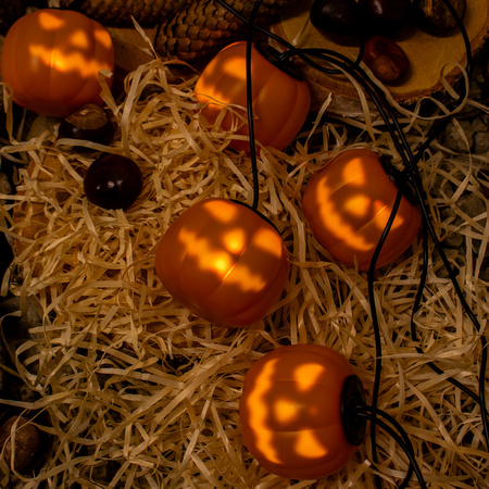 Baterie Garland 8xLED Dekorativní dýně 4.45m Halloweenská světla + USB C
