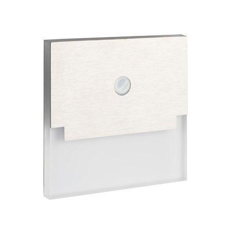 Schodišťové světlo LED 0,8W 13lm 3000K 12V teplá bílá čtvercové pohybové a soumrakové čidlo stříbrné Sabik Kanlux