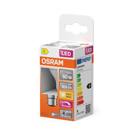 LED žárovka P45 kapka B22d 5,5W = 60W 806lm 2700K teplá bílá CRI90 300° Filament Dimmable SUPERSTAR PLUS CLASSIC Osram