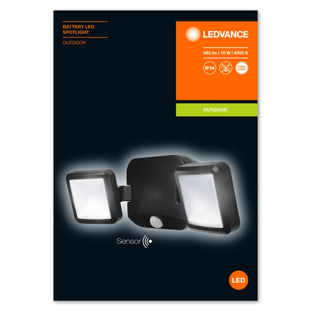 LED reflektor 10W 480lm 4000K IP54 černý s detektorem pohybu LEDVANCE SPOTLIGHT Bateriový Twin