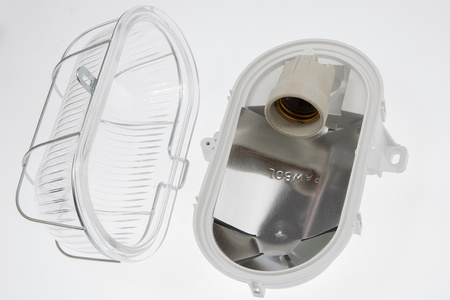 LED osvětlení E27 CHANNEL Garážové světlo Oval 100W Grid Metal IP44 White KOBI