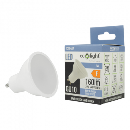 LED reflektorová žárovka GU10 2W 180lm 6500K studená bílá Ecolight