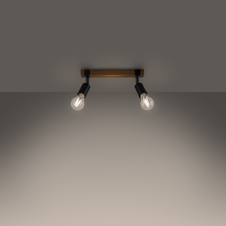 ZUCA 2 2xE27 Černé dřevěné moderní stropní svítidlo SOLLUX