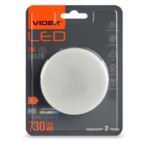 LED žárovka GX53 Reflektor 8W = 55W 730lm 3000K Teplá 140° Videx