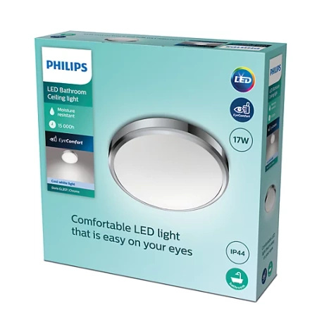 Plafond LED lampa pro povrchovou montáž DORIS 17W 4000K IP44 31cm chrom PHILIPS
