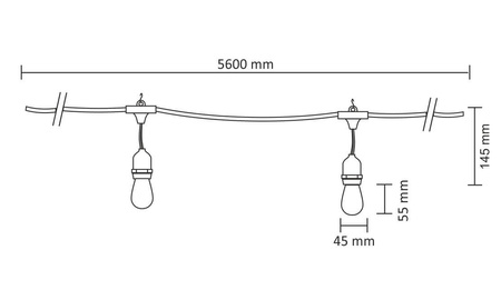 Dekorativní GARDEN GARLAND 5.6m 10xE27 Filament 6W GOLDLUX (Polux)