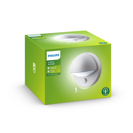 PHILIPS Zahradní venkovní nástěnné svítidlo JUNE E27 IP44 s pohybovým čidlem kulaté šedé