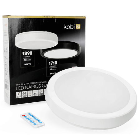 LED stropní svítidlo do koupelny Povrchová montáž 18W 1890lm 4000K 120° s pohybovým a soumrakovým senzorem Bílá IP65 Nairos Kobi