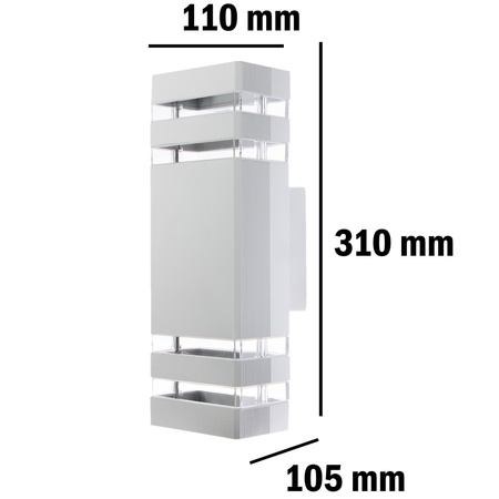 Fasádní nástěnné svítidlo dvojité shora dolů INEZ DUO LED 2x GU10 ALUMINIUM stříbrné IP54