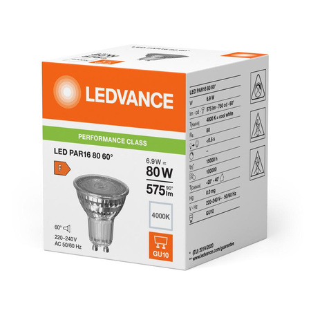 LED reflektorová žárovka GU10 PAR16 6,9W = 80W 575lm 4000K neutrální bílá 60° Ledvance
