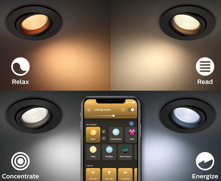 Zapuštěná montáž LED pod omítku 4,2 W 400 lm IP20 Bílá a barevná Ambiance RGB + TW Black Smart SMART Zigbee Bluetooth Centura Philips HUE