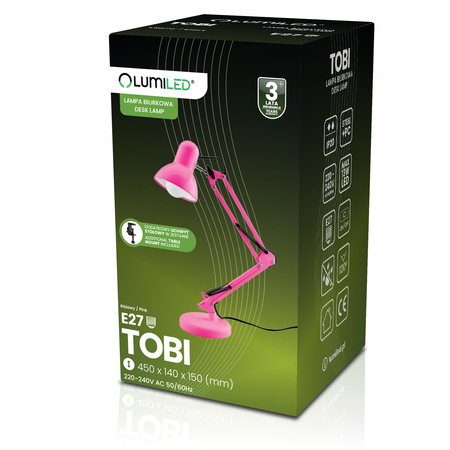 Stolní lampa E27, Růžová + držák na stůl TOBI LUMILED