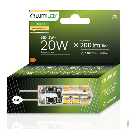 Žárovka LED G4, KAPSLE 2W = 20W 200lm 3000K Teplá bílá 270° LUMILED
