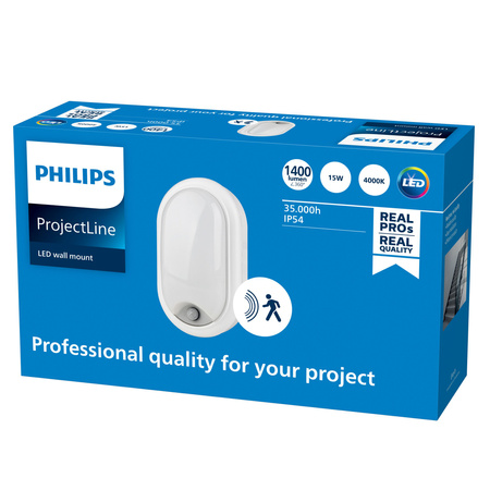 Venkovní potrubní světlo LED 15W 1400lm 4000K IP54 se senzorem pohybu a soumraku bílé Projetline Philips